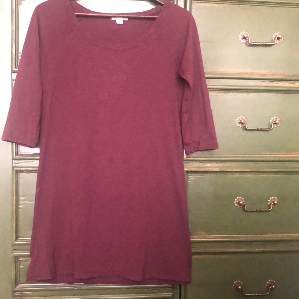 GARNET HILL PLUM 3/4 sleeve DRESS SZ XS GREAT OVER LEGGINGS OR BEACH COVERUP